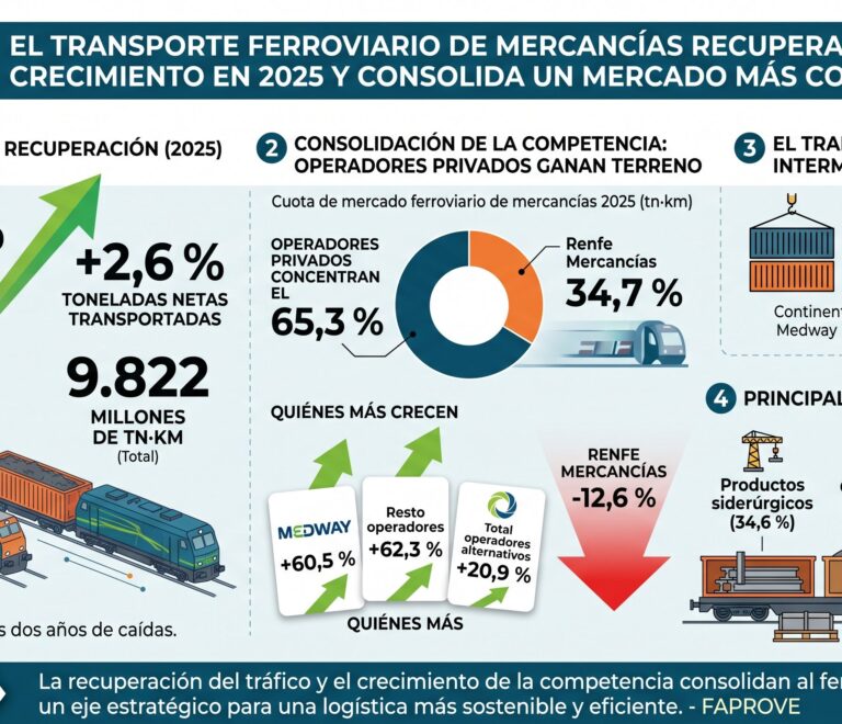 El transporte ferroviario de mercancías recupera el crecimiento en 2025 y consolida un mercado cada vez más competitivo
