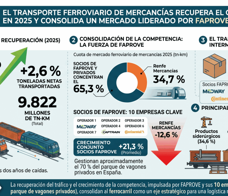 El transporte ferroviario de mercancías recupera el crecimiento en 2025 y consolida un mercado cada vez más competitivo